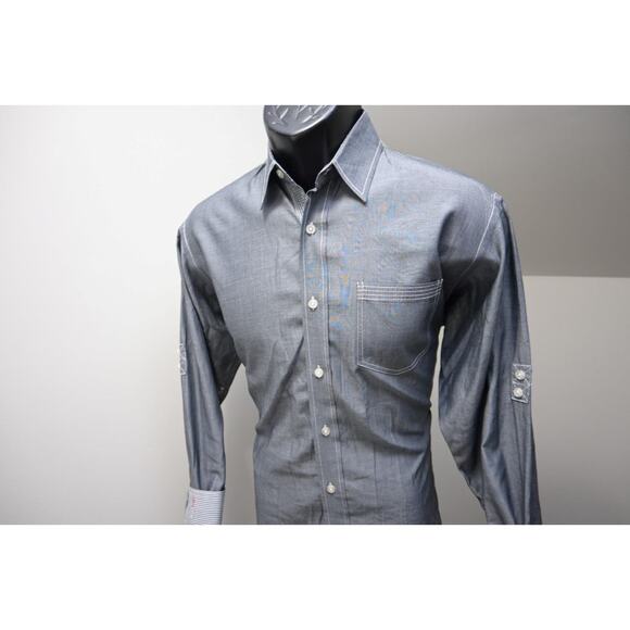 Visconti Black Dress Shirt Designer Gray Flip Cuff Long Sleeve Mens Size Small - Picture 4 of 6